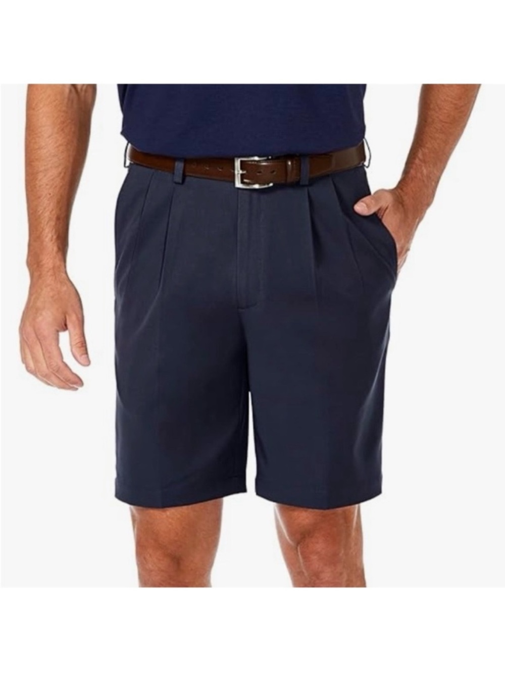Greg Norman- Men's Navy Pleated
Cuffed Cotton Shorts. Size: 40